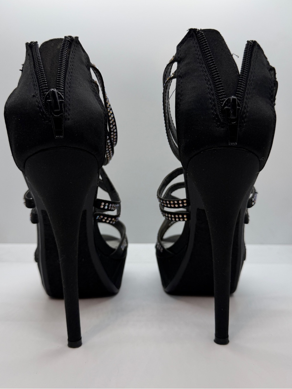 Shi by JOURNEYS Black Rhinestone Strappy High Heel Sandals - Picture 3 of 5